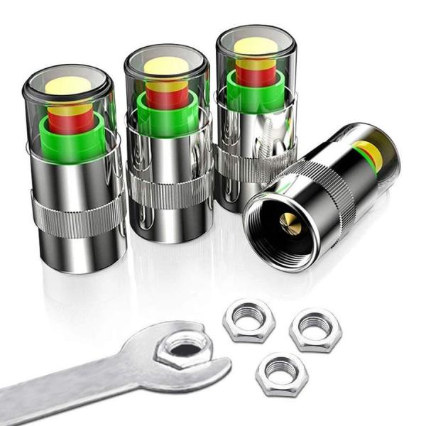 4×エアーバルブキャップ 4×六角ナット 1×小さなレンチ。サイズ：直径 約10mm、 高さ 約23mm。簡単に空気圧を管理するシステムがエアーチェックバルブ。タイヤの空気圧が25%減ると、赤色のガイドになり一目で分かる。※燃費の悪いタイヤ...