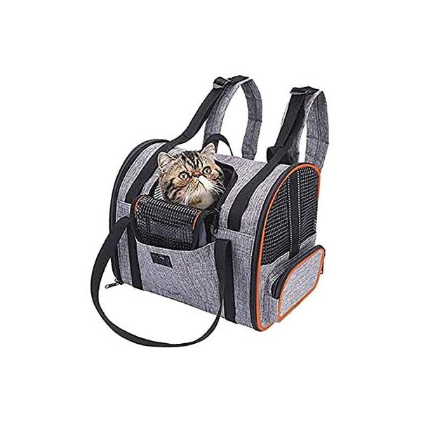 通気性に優れたメッシュ地を使用♪側面、天井はメッシュ構造で通気性が抜群。猫ちゃんやワンちゃんがは中にいても苦しくなく大事なペットに新鮮な空気を十分に与えてくれます。ペットの快適さをこだわって作った猫キャリーバッグ折り畳み収納が出来るので、押...