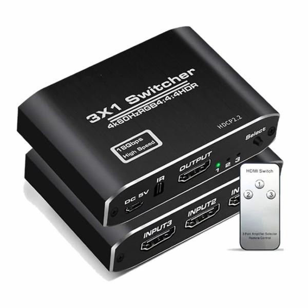 HDMI切替器 HDMI分配器 3入力1出力 自動 手動 リモコン 4K60Hz HDMI2.0