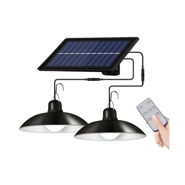分離型 2灯 LED ソーラー ペンダント ライト IP65防水 防雨 リモコン付き 360度 ガーデン 明るさ調節 アウトドア テラス 庭 tecc-pendlight