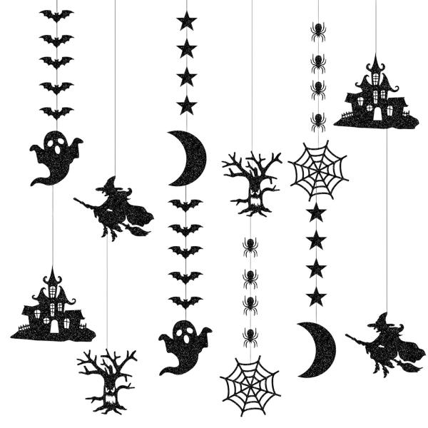 ハロウィン ガーランド 12本セット ハロウィン 飾り付け おばけ 魔女 蜘蛛の巣 城 木 月 吊り下げ 装飾 ペーパー ハロウィンフラッグ
