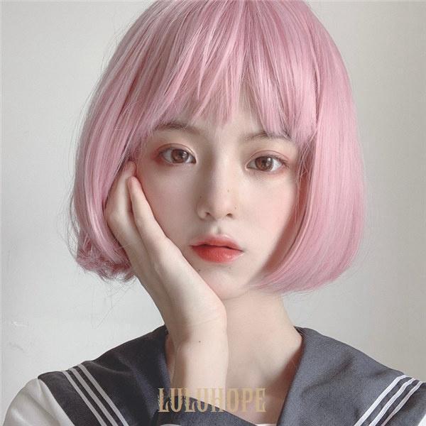 ウィッグ フルウィッグ ピンク ボブ ショート 自然 かつら イメチェン