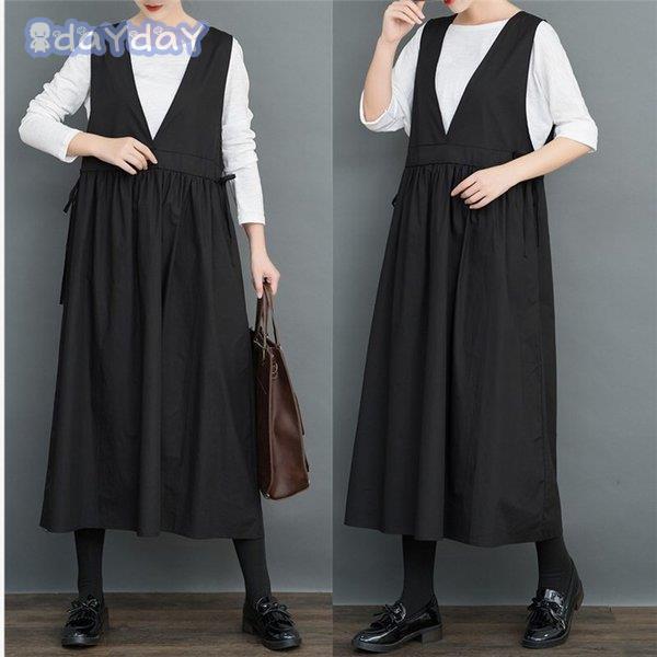 ワンピース レディース ロングワンピース サロペットワンピース ロング丈 Vネック ノースリーブ ワンピ ゆったり 体型カバー 無地 着痩せ 秋 冬 30代 40代 Aone 06 Lyq18 Day Day Shop 通販 Yahoo ショッピング