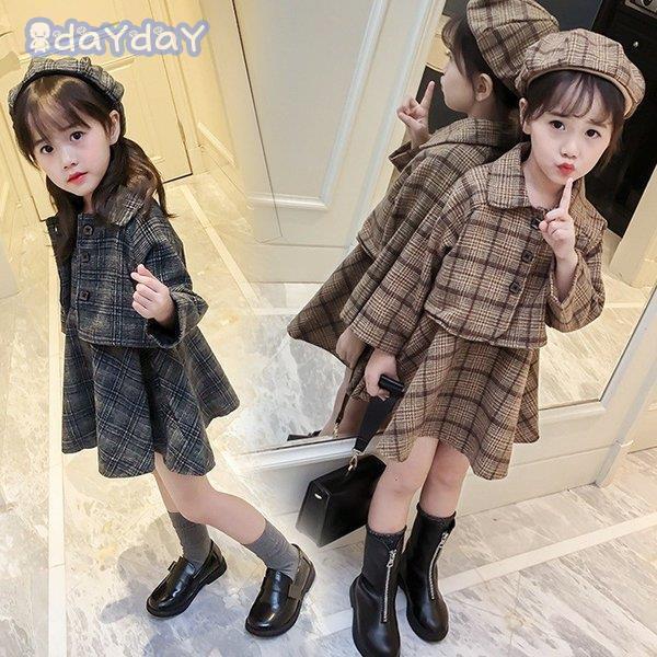 韓国子供服 キッズセットアップ 子とも3点セット 秋冬 女の子 可愛い ベレー帽 帽子贈り おしゃれ チェックセット 子とも服 結婚式 卒園式 入学式  2色