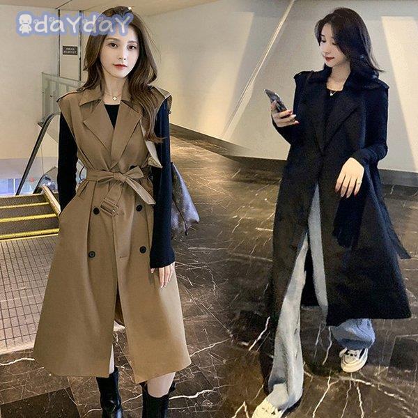 ベスト トレンチコート レディース 40代 ロング丈ジャケット ノースリープ スプリングコート カーキ アウター 秋服 韓国風 オーバー 30代 50代 オシャレ Aone 1026 Tops251 Day Day Shop 通販 Yahoo ショッピング