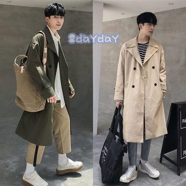 卸売可メンズコートチェスターコートロングコート薄手秋服カーキグリーンブラック無地 Aone Xpsj Day Day Shop 通販 Yahoo ショッピング