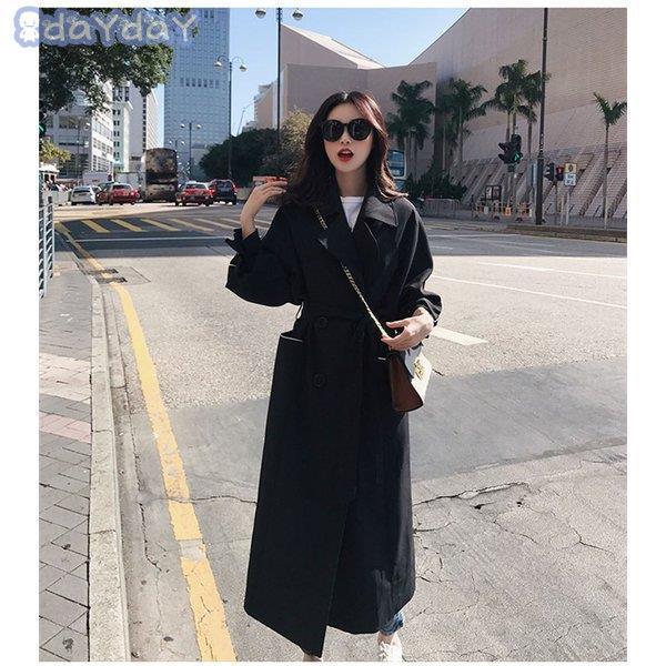 トレンチコート レディース 40代 ロング丈ジャケット スプリングコート 春コート 黒 アウター 秋服 韓国風 オーバー 30代 40代 50代 大きいサイズ 30代 40代 Dy Aone Day Day Shop 通販 Yahoo ショッピング