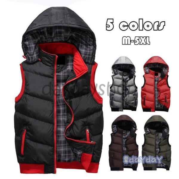 ダウンベスト メンズ 中綿 キルティング ベスト 袖なし フード付き