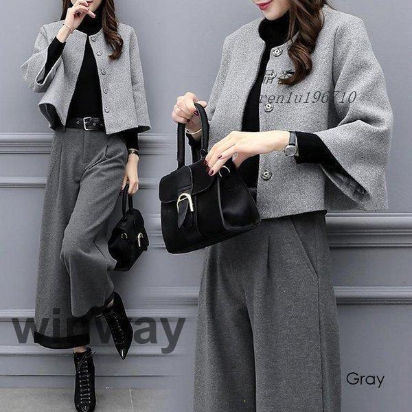 カラー  グレーサイズ S M L XL 2XL 3XLスーツ レディース フォーマル 秋冬 秋 冬 40代 セレモニー 卒業式 ワイドパンツ 30代 入学 七五三 ノーカラージャケット 入学式 50代 ママ