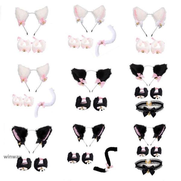 猫耳 カチューシャ 4色 しっぽセット猫  鈴付き リボン付き  可愛い 大人用 子供用  衣装 仮装    ねこ耳 獣耳 女の子 女性