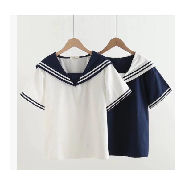 Tシャツ レディース セーラー服 半袖 カットソー マリンセーラー 半袖Tシャツ 女性用 夏物 トップス 爽やか 薄手 ゆったり お洒落