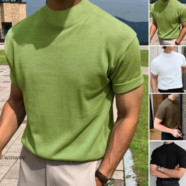Tシャツ 半袖 モックネック  メンズ カットソー インナー 肌着 ウェア スポーツ 無地 夏 シャツ