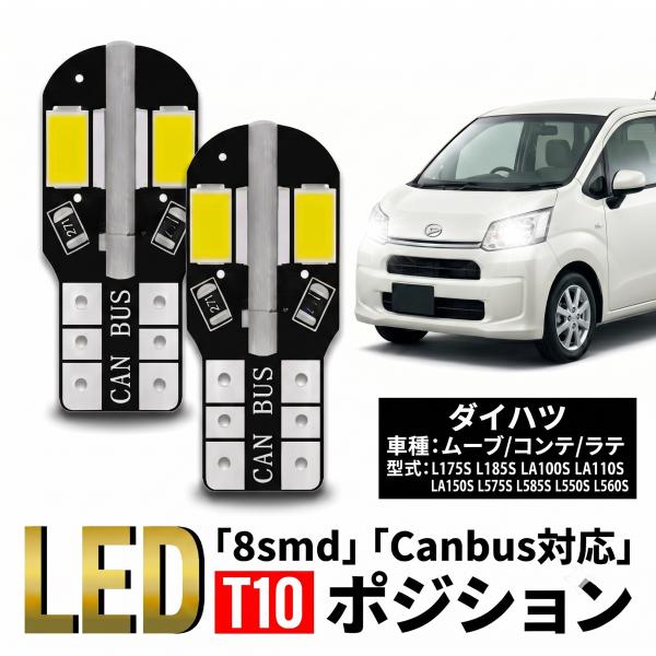ダイハツ ムーブ ラテ コンテ T10 T16 LED バルブ 10個 ルームランプ ポジション バックランプ ウェッジ球 ナンバー灯 12V 爆光 8SMD 新品 038