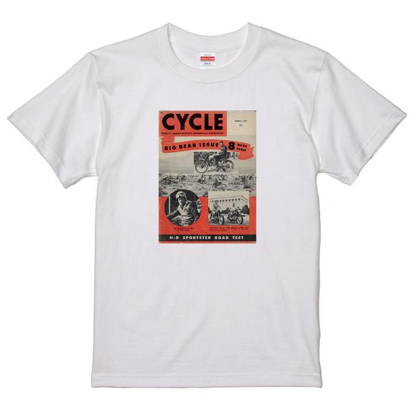 50's ビンテージ アメ車 マガジン風 Ｔシャツ 白 1957年 CYCLE モトクロス レース ダート バイカー ビンテージ レトロ