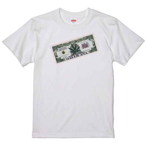 マリファナ ガンジャ？ Tシャツ 白地 カンナビス 大麻 100万ドル 