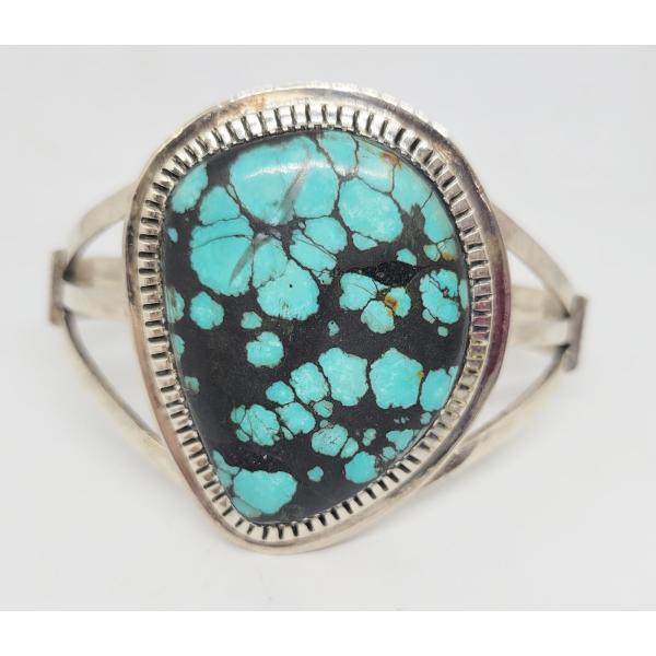 インディアンジュエリー 天然 ターコイズ バングル 14 純銀 ネイティブ