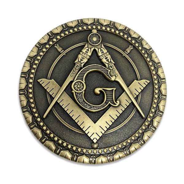 フリーメイソン エンブレム コンパス Gマーク 金色 エングレービング LFC2408 両面テープ付き フリーメーソン ホイールキャップ