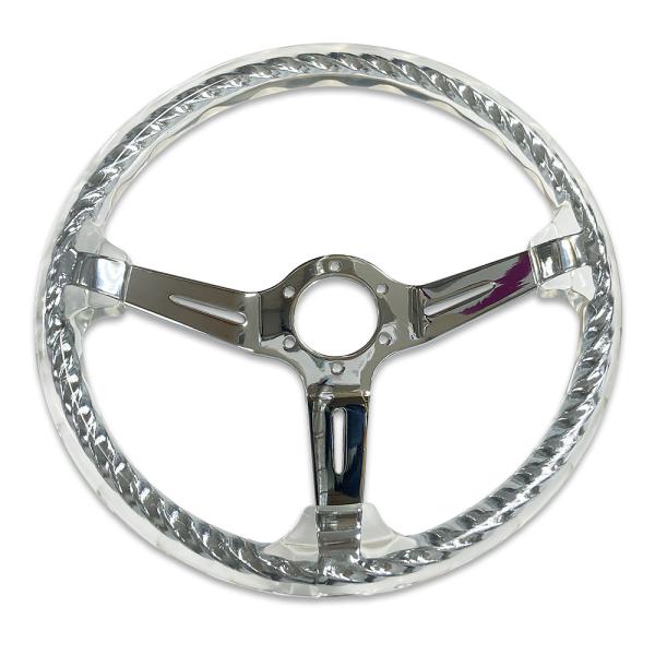 カスタム ツイスト アクリル クリア クリスタル ステアリング 白 ハンドル 約35φ 14インチ ローライダー 旧車 ホットロッド キャルルック ヒットマン カスタム ツイスト アクリル ステアリング 約35φ 14インチ クリア