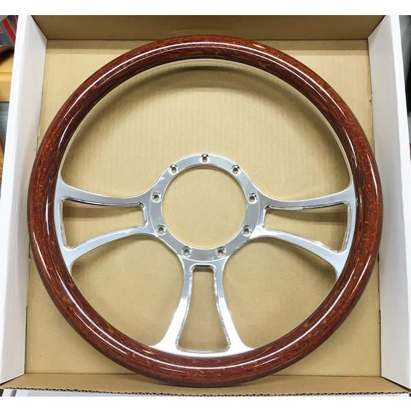 アルミ ビレット バイラル ステアリング ハンドル ウッド 9穴 約35φ 14インチ バドニック モトリタ ボイド レカラ