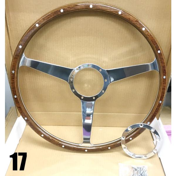 アルミ ビレット クラッシックウッド ステアリング 9穴 43φ 穴無２D 17インチ バドニック モトリタ レカラ ボイド ハンドル