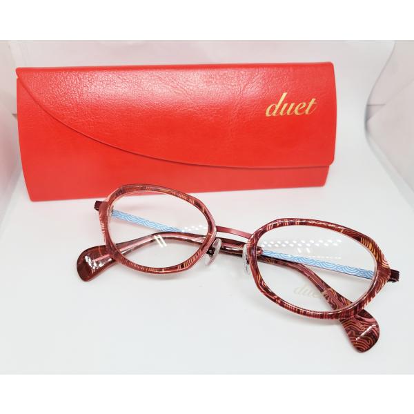 Duet　メガネフレームです。Duetの独特なデザインですが、日本製なのでしっかりした創りです。青海波 Seigaiha Col.2101 47□19 138　MADE IN JAPAN　定価30,800円(税別)　レディースレンズサイズ(...