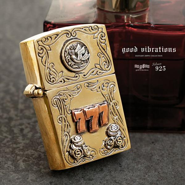 good vibrations Zippo ジッポ オイルライター 777 ラッキーナンバー ツバメ スワロー 真鍮×シルバー925 メンズ レディース アンティーク調