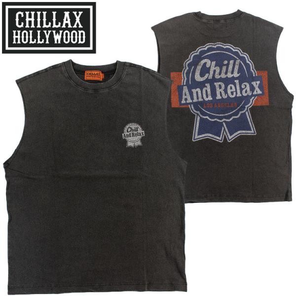 バンドカット ノースリーブ チラックス メンズ タンクトップ ブリーチ加工 Pabst Blue Ribbon CHILLAX 253CL1ST619