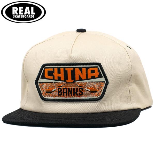 REAL リアル スケートボード スナップバックキャップ 5パネル CAP 帽子 チャイナバンク CHINA BANKS