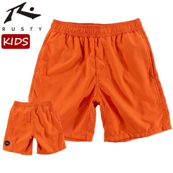 RUSTY キッズ サーフトランクス ブランドロゴ 子供用 海パン 男の子 インナー付 無地 サーフパンツ ラスティー 966405