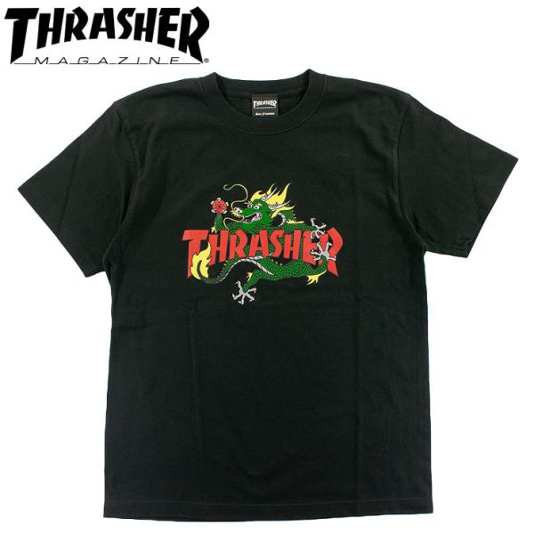 スラッシャー メンズ Tシャツ ドラゴン ショートスリーブTシャツ ユニセックス スケボー THRASHER TH91413