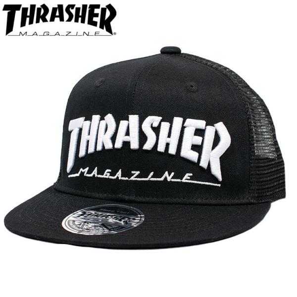メッシュキャップ スラッシャー ロゴ 帽子 CAP スケートボードブランド ロゴ 立体刺繍 スナップバック THRASHER THR-C04