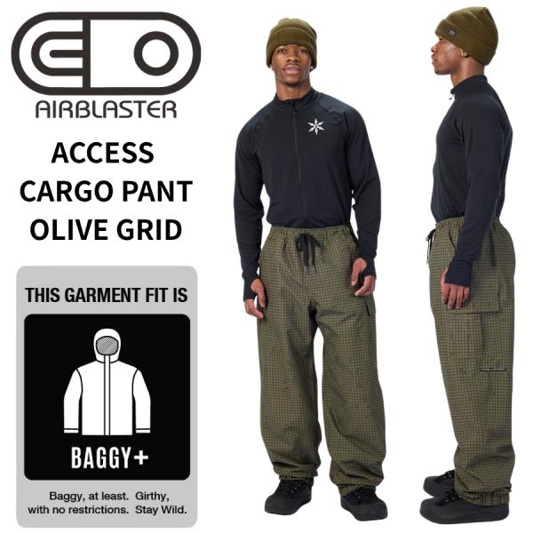 AIRBLASTER ACCESS CARGO PANT OLIVE GRID メンズ スノーボードウェア パンツ スノボウェア カーゴパンツ バギーパンツ ルーズフィット 耐水圧10000mm 26-27