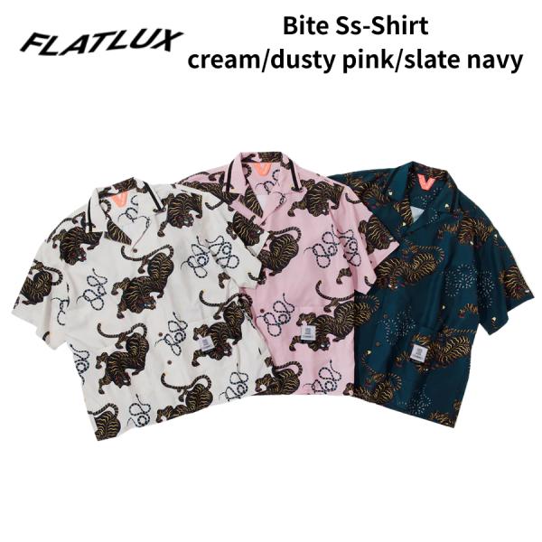 FLATLUX シャツ Bite S/S Shirt フラットラックス 半袖 開襟シャツ メンズ 総柄 シャツ オープンカラー ワイドシルエット ストリート アート グラフィック 春夏