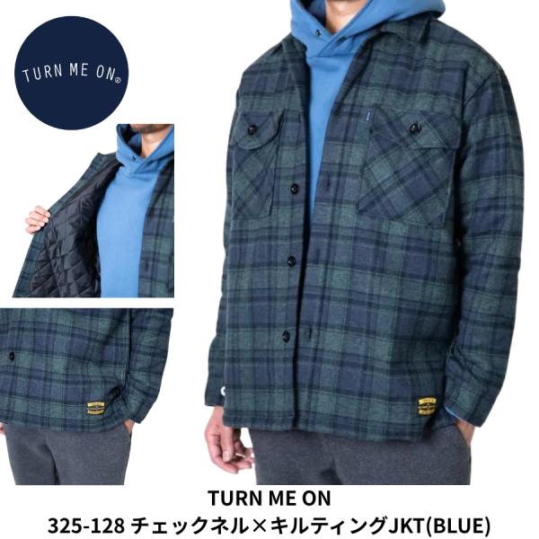 TURN ME ON チェックネル × キルティング JKT BLUE ターンミーオン メンズ アウター キルテッドジャケット チェック柄 キルティング 秋冬
