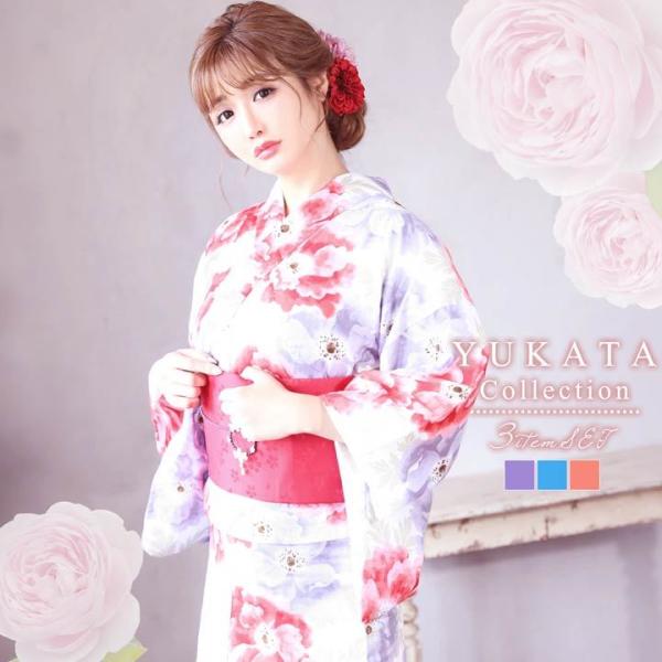 浴衣 3点 セット パステル 白 華やか アネモネ 柄 ピンク 青 作り 帯 下駄 16 年 新作 レディース Yukata By Dazzy Buyee 日本代购平台 产品购物网站大全 Buyee一站式代购 Bot Online