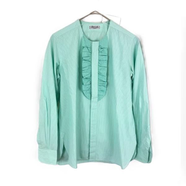 Charvet シャツ(タグ付き未使用品) シャルベ Charvet フリルシャツ ストライプ チェック ライトブルー