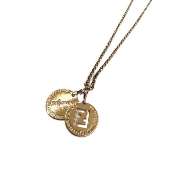 フェンディ FENDI ネックレス コイン 2枚 FFロゴ ラインストーン