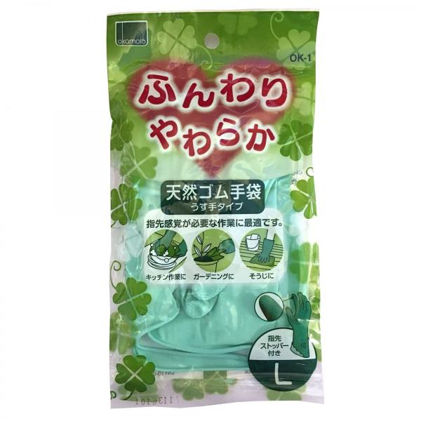 オカモト　ふんわりやわらか 天然ゴム手袋 薄手 グリーン/L　クリックポスト対応
