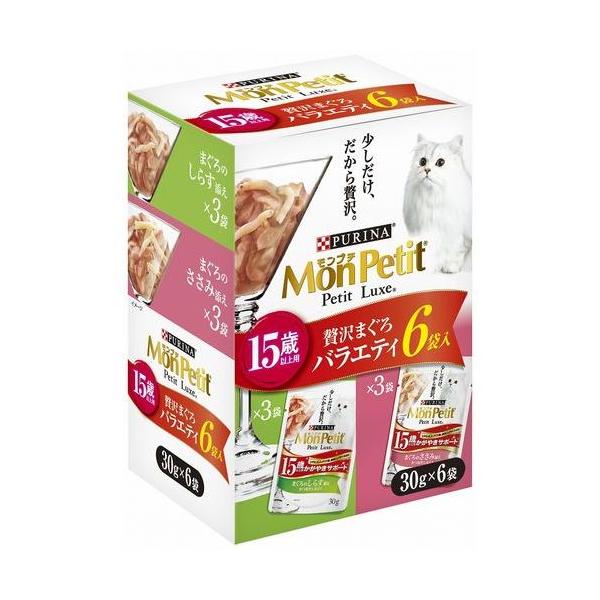 他サイト： モンプチ モンプチ　プチリュクスパウチ　贅沢まぐろバラエティ/１５歳以上　３０ｇｘ６Ｐ 贅沢まぐろバラエティ１５歳以上/30g×6Pの商品画像
