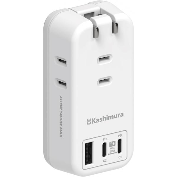 カシムラ USB付き電源タップ AC3口＋USB3ポート（回転できるプラグ・自動識別IC搭載・海外対応） USB-A×1 / USB-C×2 AC-065