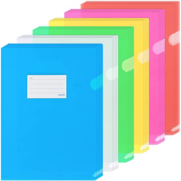 ZCZN ファイルホルダー A4 ファイル収納 タグポケット付き 半透明カラー 6色セット 30枚 資料収納 書類管理