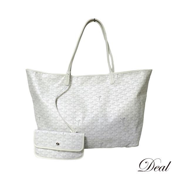 超極美品 ゴヤール サンルイGM トートバッグ ホワイト系 ポーチ付 レディース GOYARD ゴヤール サンルイGM ホワイト ポーチ付 レディース トート