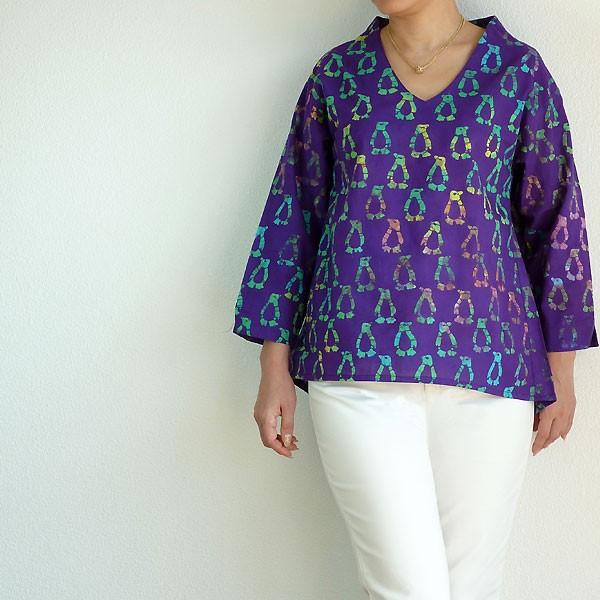 ブラウス チュニック 7分袖 七分袖 40代 50代 60代 ワンピース レディース ファッション 女性ミセス 春 夏 秋 綿パープル紫系ペンギン柄a02 母の日 Buyee Servis Zakupok Tretim Licom Buyee Pokupajte Iz Yaponii