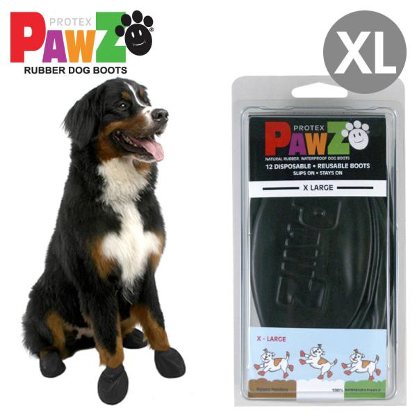 大型犬 超大型犬 ブーツ PAWZ ラバードッグブーツ ブラック XL 12枚入 4本足3回分 ポウズ パウズ 肉球 保護 滑り止め 雪遊び 1015