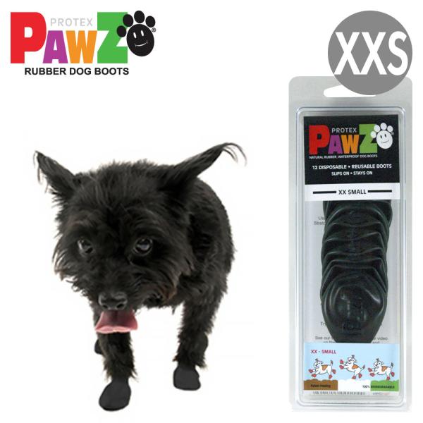 他サイト： 超小型犬 小型犬 ブーツ PAWZ ラバードッグブーツ ブラック XXS 12枚入 4本足3回分 ポウズ パウズ 肉球 保護 滑り止め 雪遊び 室内 海外ブランドの商品画像