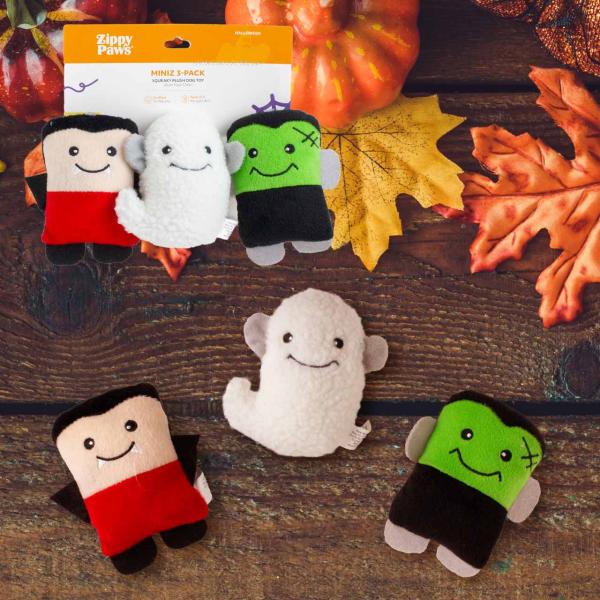 犬 ハロウィン おもちゃ 知育 ぬいぐるみ ジッピーパウズ ハロウィンミニッツ モンスター 3個パック ドラキュラ/ゴースト/フランケン 小型犬 輸入 oyom