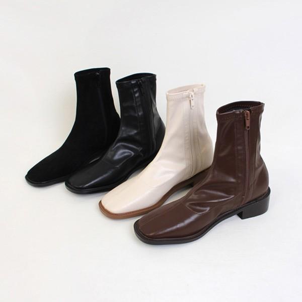 ショートブーツ ストレッチブーツ レディース スクエアトゥ 太ヒール ローヒール サイドジップ レザー スエード ブラック ブラウン ベージュ 黒 茶色 O 2150 Deciliter デシリットル 通販 Yahoo ショッピング