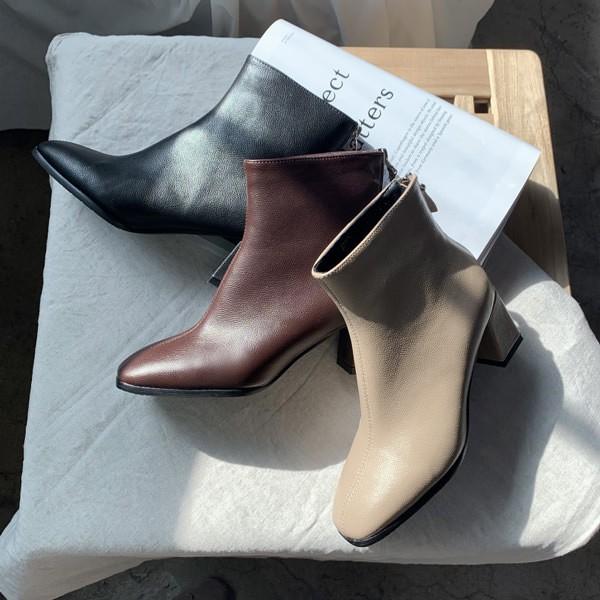 ショートブーツ スクエアトゥ バックジップ 太ヒール ローヒール レディース レザー ブラック ワインレッド ベージュ 黒 赤 O 2176 Deciliter デシリットル 通販 Yahoo ショッピング