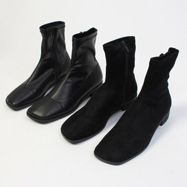 ショートブーツ ストレッチブーツ スクエアトゥ サイドジップ ローヒール フラット スエード レザー レディースシューズ 靴 婦人靴 ブラック 黒 O 22 Deciliter デシリットル 通販 Yahoo ショッピング