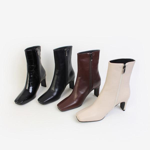 ショートブーツ スクエアトゥ サイドジップ プレートヒール ハイヒール レディースシューズ レザー 靴 婦人靴 黒 白 エナメル ブラック ブラウン アイボリー O 3107 Deciliter デシリットル 通販 Yahoo ショッピング